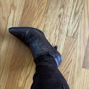 Franco Sarto Dark Brown Textured Heeled Boots